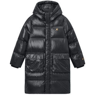 特步童装儿童亮面保暖羽绒服男童中长款加厚外套2025秋冬新款冬装