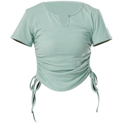 舞者日记舞蹈练功服现代舞蹈上衣女款新款短袖蓝色v领