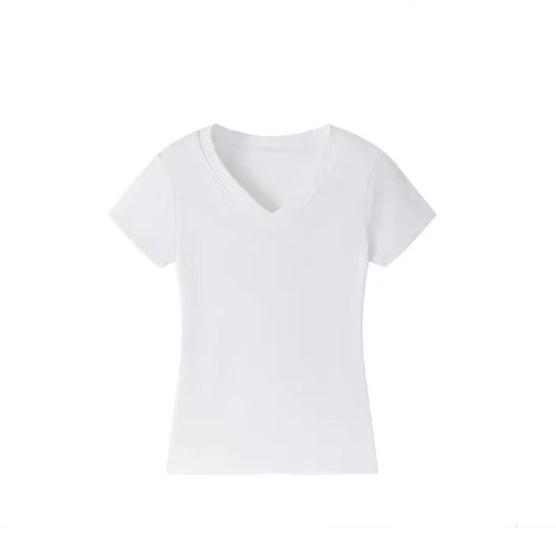 纯棉夏季百搭正肩V领短袖t恤女2026新款打底内搭辣妹收腰修身上衣