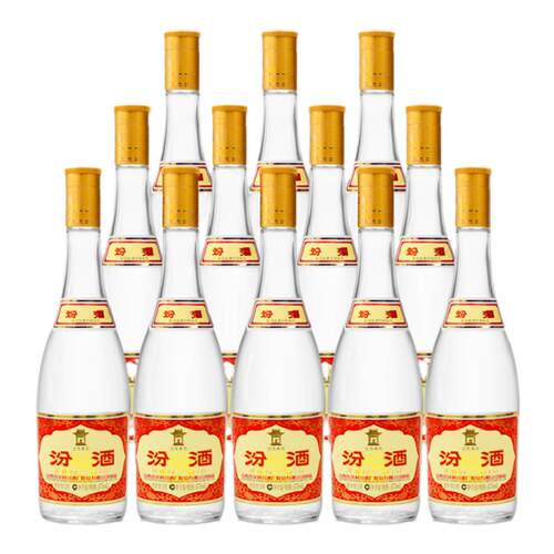 汾酒53度黄盖汾玻璃瓶475mL*12瓶套装山西杏花村酒清香型白酒