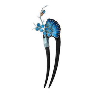 繁花入梦丨纯手工非遗绒花发簪蓝色扇子木U钗步摇新中式旗袍发饰