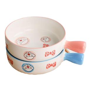 可爱手柄碗家用餐具烤箱烤盘沙拉碗带手把的陶瓷碗个人专用泡面碗