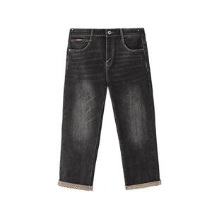 三福2025冬季男士民俗花版底绒牛仔裤 都市洗水直筒长裤513352