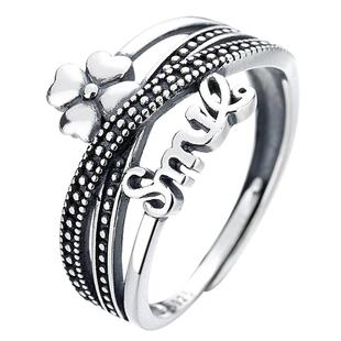 925银指环女复古四叶草活口指环男精致百搭时尚微笑个性中食指戒