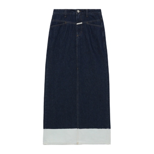IT CLOSED女装高开叉牛仔半身裙新款时髦摩登拼色直筒裙935101XN