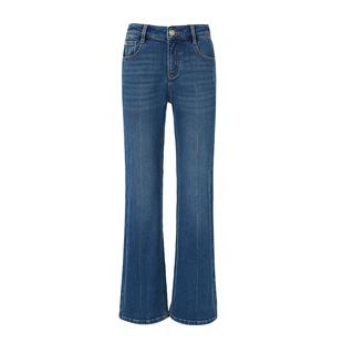 波顿2025秋冬季新款女士微喇叭牛仔裤直筒高端加绒加厚弹力裤子