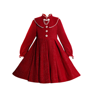 2025新款女童秋冬装连衣裙公主裙子儿童装秋装冬季新年装过年加绒