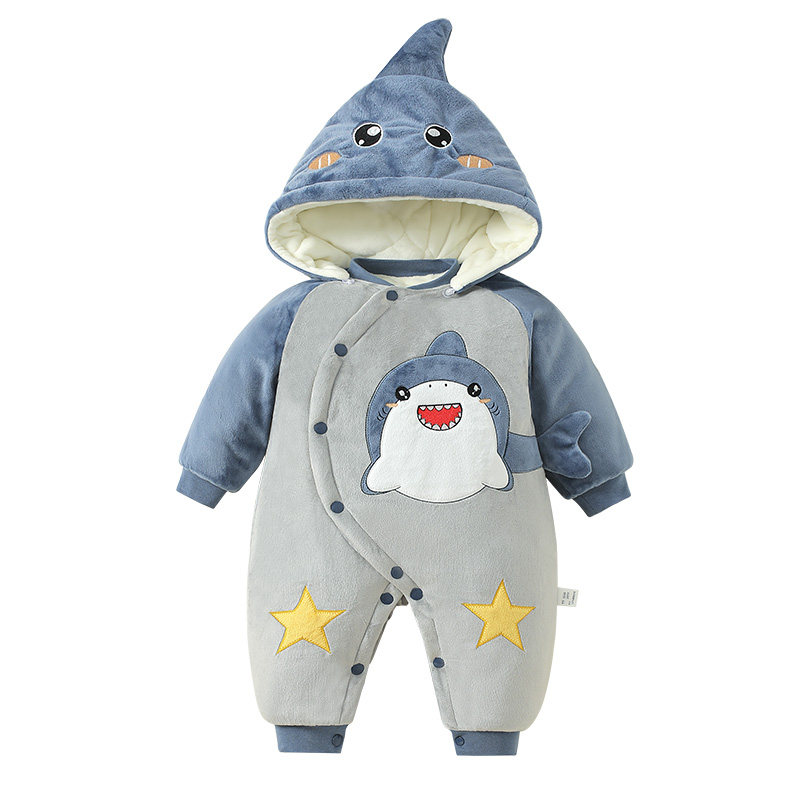 婴儿连体衣加绒加厚幼童保暖棉衣新生儿哈衣外出服宝宝爬服秋冬季