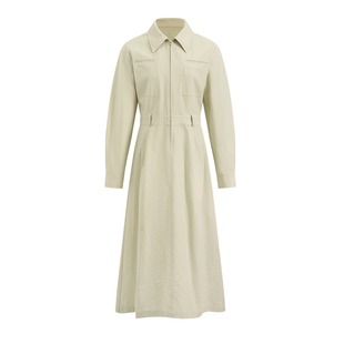 NON RESTRAIN肌理感翻领拉链长袖衬衫连衣裙女高级感显瘦开叉长裙