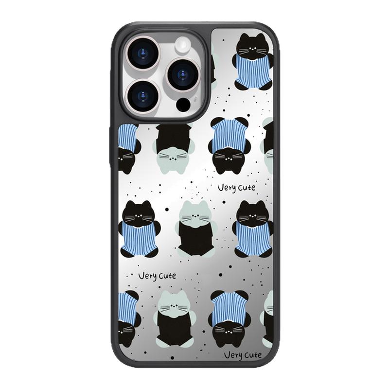 benefit满屏黑白涂鸦猫咪17适用于iphone16promax苹果15PRO镜面磁吸手机壳13新款14小米15PRO防摔三星S25