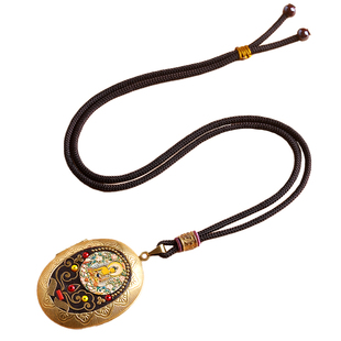 纯铜嘎乌盒吊坠扎基拉姆手工项链黄财神照片盒空心可打开藏式挂件