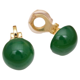 新中式复古风绿珠半圆形三角耳夹女优雅气质免打孔耳钉无耳洞耳环