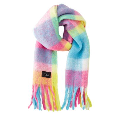 爱堡德秋冬彩虹格纹羊毛混纺围巾