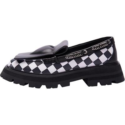清仓不退换！Colorful Creations设计师黑桃系列厚底棋盘格乐福鞋