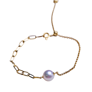 V&C日本AKOYA海水珍珠手链18K天女粉色花式不规则可调节加粗手链