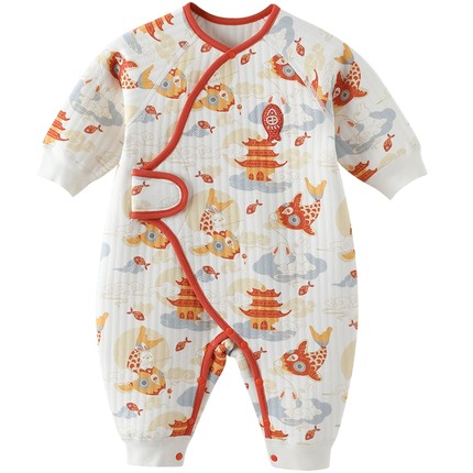 新生婴儿衣服秋冬季夹丝哈衣中国风满月服周岁新年礼服宝宝连体衣