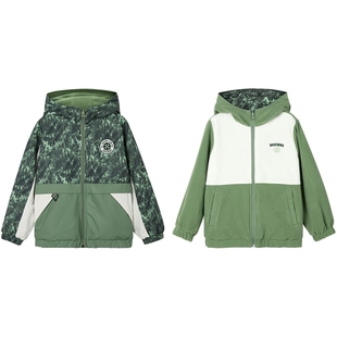 斯凯奇outlets童装男童双面穿连帽外套儿童户外运动百搭休闲外套