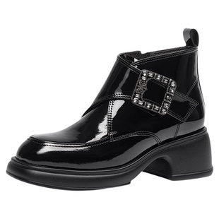 KISSCAT接吻猫秋季新款繁花孟克靴真皮短靴女士厚底增高时装靴女