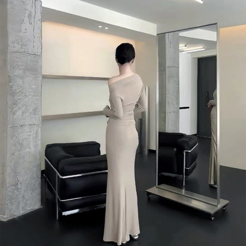 不锈钢镜子全身镜落地镜家用可移动服装店高级试衣镜ins风穿衣镜