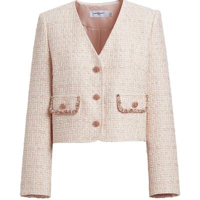 【会员专享】红袖2025春季新款女款香风正肩单排扣V领短外套