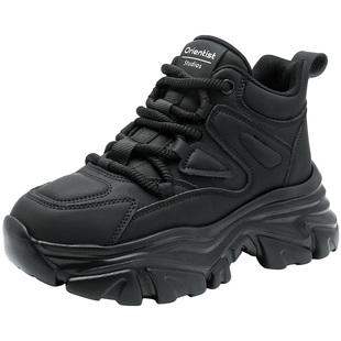 大东老爹鞋女鞋2025冬季新款时尚休闲平底系带高跟圆头拼接D1368