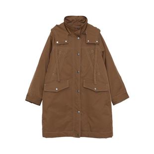 MOVEUP幻走2024冬季新款.FUN系列连帽撞色线复古设计长款棉外套女