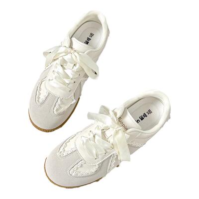 鮀品小白鞋女配裙子2026春夏新款百搭休闲板鞋蕾丝鞋子芭蕾德训鞋