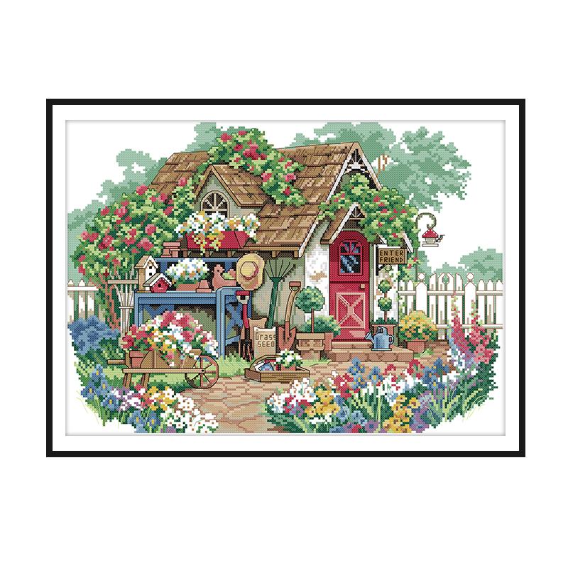田园小屋风景十字绣2025新款棉线绣客厅现代挂画简约手工DIY刺绣