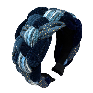 秋冬蓝色系丝绒宽边高颅顶发箍女洋气时尚显脸小发卡日常外戴头箍