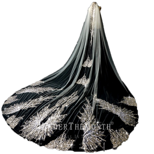 新款结婚头纱韩式长款大拖尾带遮面亮片主婚纱头纱酒店婚礼头纱