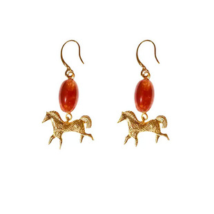 Dopamine Vault」叙年.复古小众几何小马耳钉古法金马年耳环项链