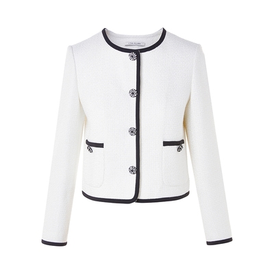 朗姿/LIME莱茵羊毛亮丝粗花呢圆领短外套上衣定制钻扣26年春新款