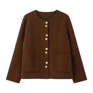 采多宝大码女装胖mm2025冬季新款圆领短款双面毛呢设计感减龄外套