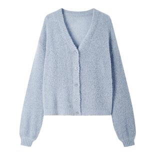 [商场同款]TKY SHOP慵懒V领羊绒衫新款宽松毛衣蓝色气质优雅通勤