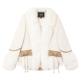 白鹿语内里充鸭绒环保皮草2023冬季新款气质PU拼毛感面料羽绒服女