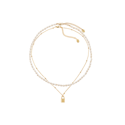 inch爱情锁链珍珠双层项链锁骨链