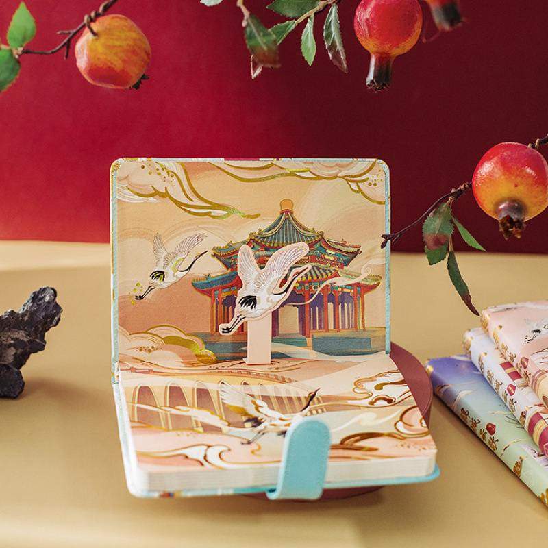 复古彩页PU磁扣歌系列笔记本手云锦城小本古典建筑账礼物学生创意
