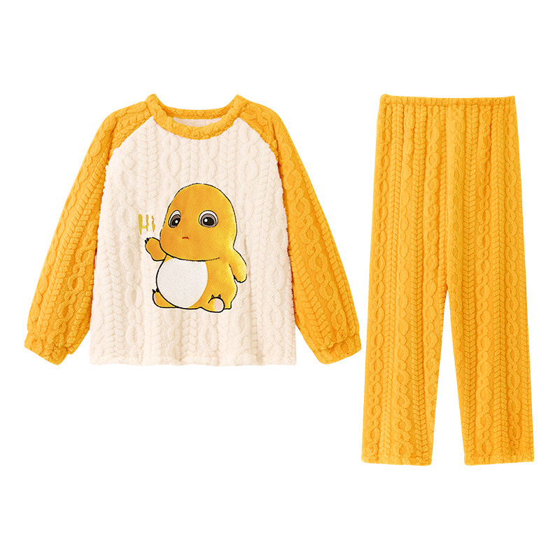 儿童男童睡衣麻花绒奶龙卡通秋冬保暖学生套装男孩子中大童家居服