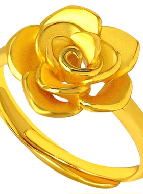 结婚黄金玫瑰花戒指女