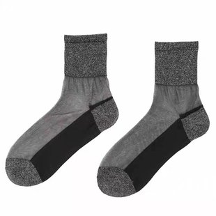 袜子女韩版中筒秋冬季新款亮丝银葱纯棉底水晶袜耐磨透明玻璃丝袜