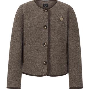 KBNE咖色针织毛呢外套2025新款短款外套气质夹克长袖毛衣春秋冬女