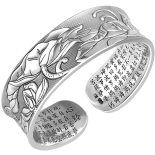 大克重银手镯女9999纯实心款宽面复古银镯子妈妈生日礼物老人实用