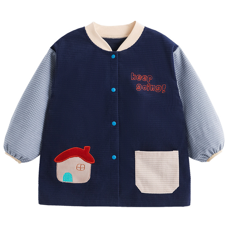 儿童羽绒服防脏罩衣外穿洋气按扣长袖围裙饭兜宝宝灯芯绒吃饭护衣