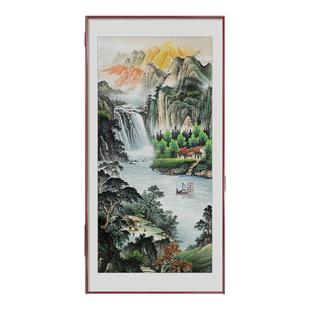 金山聚宝盆玄关画挂画新中式西墙聚财山水画靠山图装饰画竖版大气
