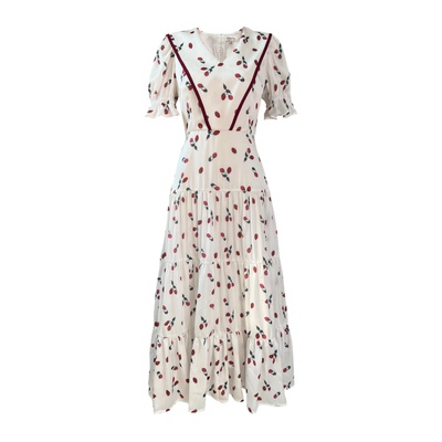 草莓碎花翻领短袖连衣裙原创设计