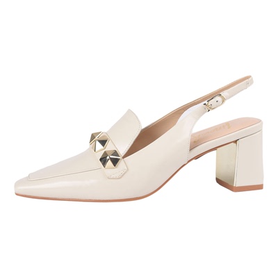 恋尚萝莎牛漆皮铆钉粗高跟凉拖鞋