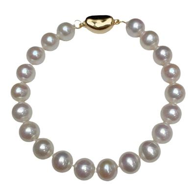 《寻梦人》7mm圆形极光天然淡水珍珠手串简约串珠手链精工纯银扣