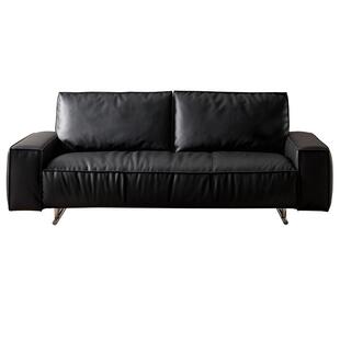 【U标·黑珍珠沙发】全友家居轻奢客厅小户型黑色直排真皮沙发