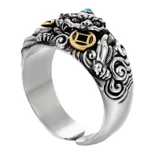 S925纯银招财转运貔貅戒指男士国潮个性复古小众设计感霸气可调节