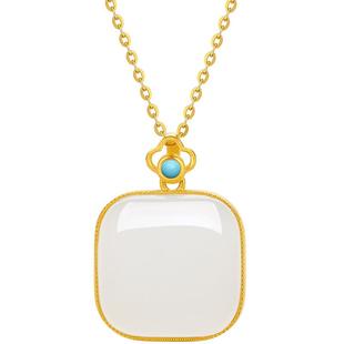 周六福和田玉吊坠女金镶玉黄金足金平安无事牌玉坠挂件情人节